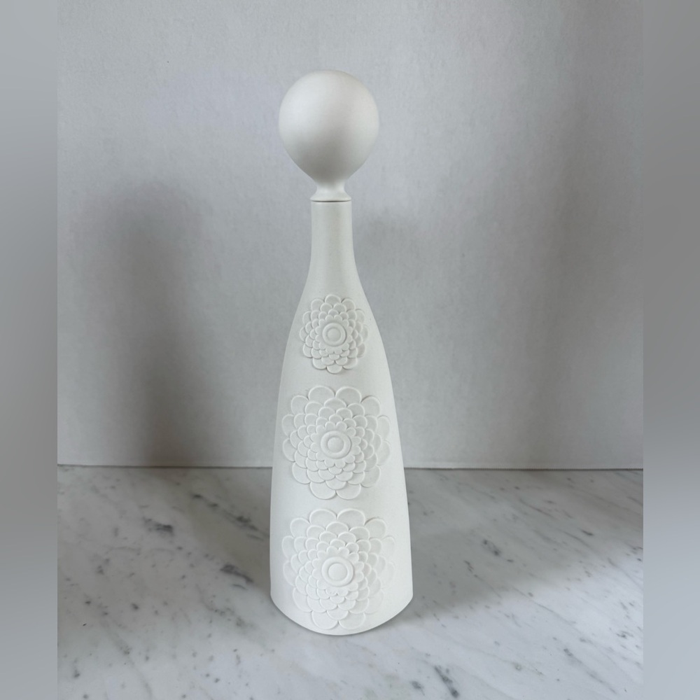 Jonathan Adler Charade Floral Decanter with Topper White Matte Porcelain